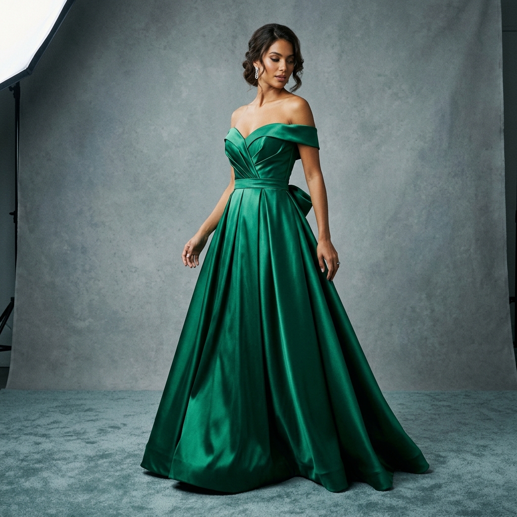 Classic Emerald Satin Evening Gown